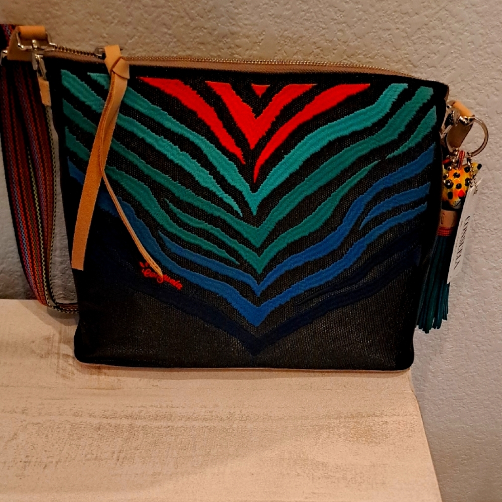Consuela Red and Green Geometric Clutch